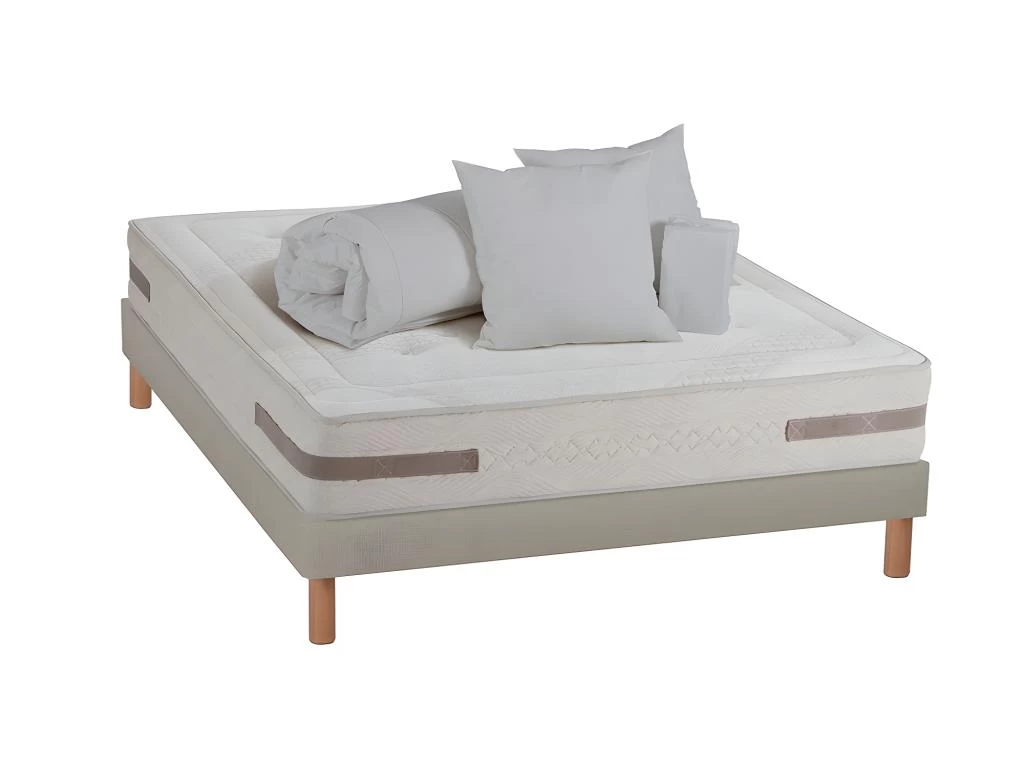 NUIT DE COTON | Pack Prêt à Dormir SERENADE 160x200 Cm | Matelas Ressorts Ensachés + Sommier + Accessoires | Ferme