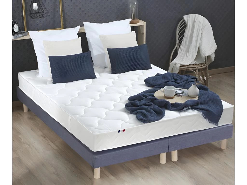 Ensemble Matelas 100% Latex 3 Zones ESSENTIEL + Sommier - Fabriqué En France Dimensions - 2x80 X 200 Cm, Sommier - Bleu Denim 2 Ensemble Matelas 100% Latex 3 Zones ESSENTIEL + Sommier - Fabriqué En France Dimensions - 2x80 X 200 Cm, Sommier - Bleu Denim – Image 2