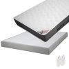 BERMUDES - Pack Matelas 140x190 + Sommier Tapissier Démontable 2x20 Lattes Lin + Pieds Blancs 15cm