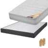 TAHITI - Pack Matelas 140x190 + Sommier Tapissier Démontable 2x20 Lattes Anthracites + Pieds Bois 15cm
