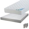 MALDIVES - Pack Matelas 140x190 + Sommier Tapissier Démontable 2x20 Lattes Lin + Pieds Carrés Argent 15cm