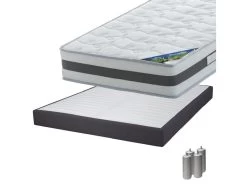 SEYCHELLES - Pack Matelas 140x190 + Sommier Tapissier Démontable 2x20 Lattes Anthracites + Pieds Argent 15cm