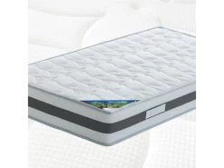 SEYCHELLES - Pack Matelas 140x190 + Sommier Tapissier Démontable 2x20 Lattes Lin + Pieds Carrés Argent 15cm -Magasin de lits ensemble matelas sommier 10840093