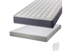 SILHOUETTE - Pack Matelas 140x190 + Sommier Tapissier Démontable 2x20 Lattes Lin + Pieds Blancs 15cm