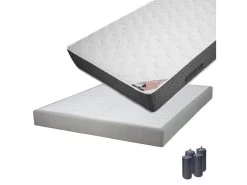 BERMUDES - Pack Matelas 160x200 + Sommier Tapissier Démontable 2x20 Lattes Lin + Pieds Anthracites 15cm