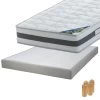 SEYCHELLES - Pack Matelas 140x190 + Sommier Tapissier Démontable 2x20 Lattes Lin + Pieds Bois 15cm