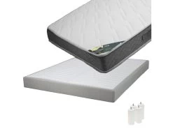 JAVA - Pack Matelas 140x190 + Sommier Tapissier Démontable 2x20 Lattes Lin + Pieds Blancs 15cm