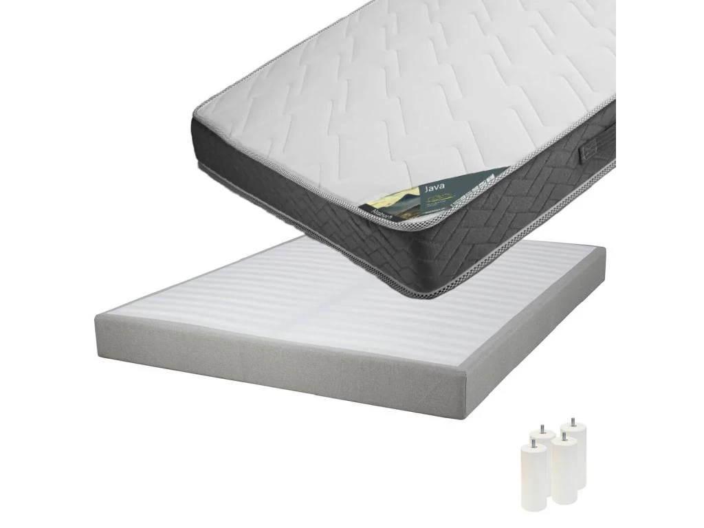 JAVA - Pack Matelas 140x190 + Sommier Tapissier Démontable 2x20 Lattes Lin + Pieds Blancs 15cm 1 JAVA - Pack Matelas 140x190 + Sommier Tapissier Démontable 2x20 Lattes Lin + Pieds Blancs 15cm