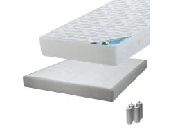 MALDIVES - Pack Matelas 140x190 + Sommier Tapissier Démontable 2x20 Lattes Lin + Pieds Argent 15cm