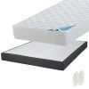 MALDIVES - Pack Matelas 140x190 + Sommier Tapissier Démontable 2x20 Lattes Anthracites + Pieds Blancs 15cm