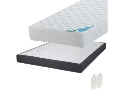 MALDIVES - Pack Matelas 140x190 + Sommier Tapissier Démontable 2x20 Lattes Anthracites + Pieds Blancs 15cm