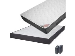 BERMUDES - Pack Matelas 140x190 + Sommier Tapissier Démontable 2x20 Lattes Anthracites + Pieds Anthracites 15cm