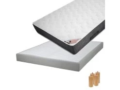BERMUDES - Pack Matelas 160x200 + Sommier Tapissier Démontable 2x20 Lattes Lin + Pieds Bois 15cm