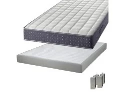 SILHOUETTE - Pack Matelas 140x190 + Sommier Tapissier Démontable 2x20 Lattes Lin + Pieds Carrés Argent 15cm