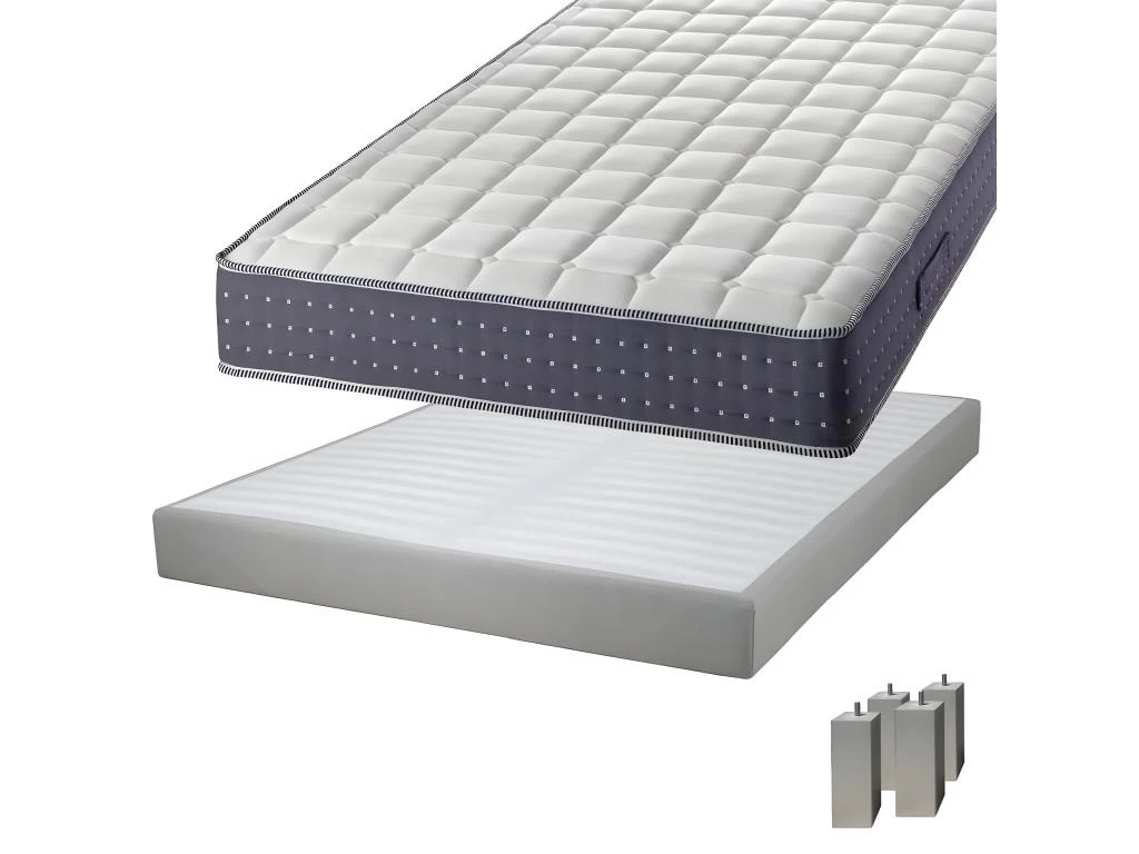 SILHOUETTE - Pack Matelas 140x190 + Sommier Tapissier Démontable 2x20 Lattes Lin + Pieds Carrés Argent 15cm 1 SILHOUETTE - Pack Matelas 140x190 + Sommier Tapissier Démontable 2x20 Lattes Lin + Pieds Carrés Argent 15cm