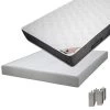 BERMUDES - Pack Matelas 140x190 + Sommier Tapissier Démontable 2x20 Lattes Lin + Pieds Carrés Argent 15cm