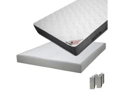 BERMUDES - Pack Matelas 140x190 + Sommier Tapissier Démontable 2x20 Lattes Lin + Pieds Carrés Argent 15cm