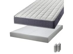 SILHOUETTE - Pack Matelas 140x190 + Sommier Tapissier Démontable 2x20 Lattes Lin + Pieds Argent 15cm