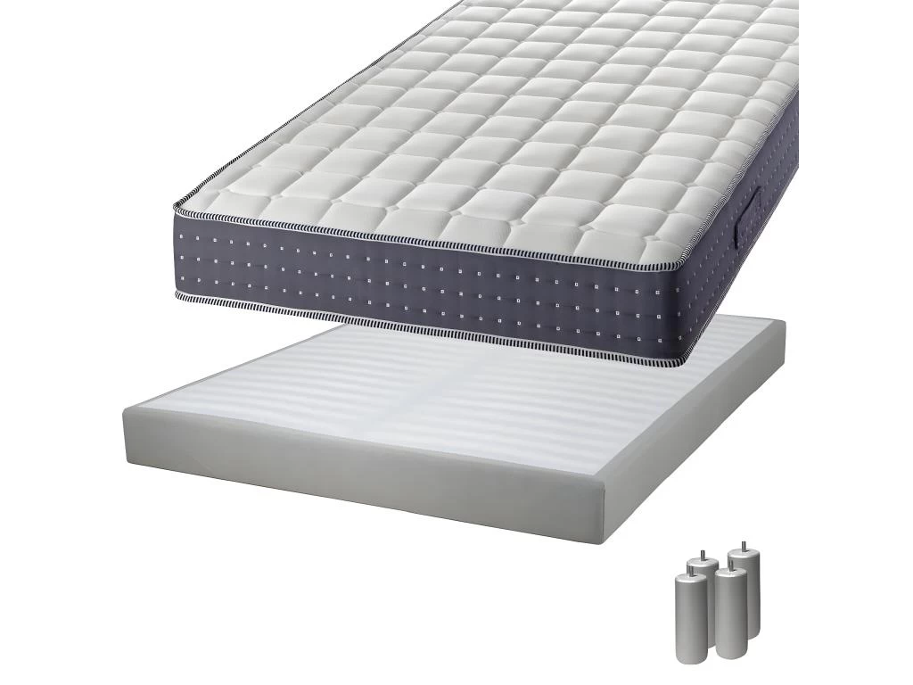 SILHOUETTE - Pack Matelas 140x190 + Sommier Tapissier Démontable 2x20 Lattes Lin + Pieds Argent 15cm 1 SILHOUETTE - Pack Matelas 140x190 + Sommier Tapissier Démontable 2x20 Lattes Lin + Pieds Argent 15cm
