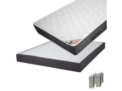 BERMUDES - Pack Matelas 140x190 + Sommier Tapissier Démontable 2x20 Lattes Anthracites + Pieds Carrés Argent 15cm