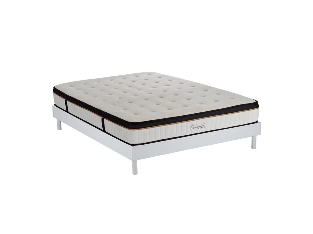 Ensemble Matelas Emeraude Mousse Accueil Mémoire Moelleux 24 Cm Et Sommier Bois Blanc - 160x200cm 1 Ensemble Matelas Emeraude Mousse Accueil Mémoire Moelleux 24 Cm Et Sommier Bois Blanc - 160x200cm