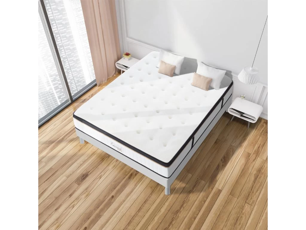 Ensemble Matelas Emeraude Mousse Accueil Mémoire Moelleux 24 Cm Et Sommier Bois Blanc - 160x200cm 2 Ensemble Matelas Emeraude Mousse Accueil Mémoire Moelleux 24 Cm Et Sommier Bois Blanc - 160x200cm – Image 2