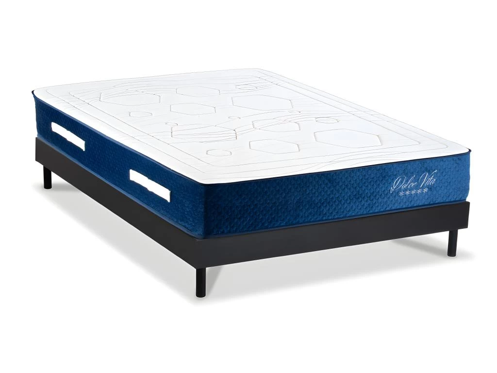 Ensemble Matelas Dolce Vita Ressorts Ensachés Accueil Mémoire 28cm Et Sommier Bois Noir 160x200cm