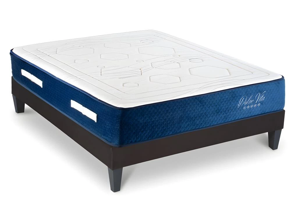 Ensemble Matelas Dolce Vita Ressorts Ensachés Accueil Mémoire Et Sommier En Kit - 160 X 200 Cm