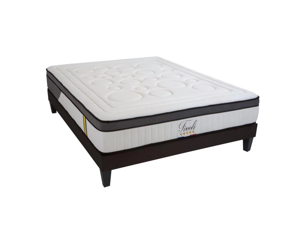 BELLECOUR LITERIE | Ensemble TIVOLI 160x200 Cm | Matelas Mémoire De Forme + Sommier Bois | Ferme