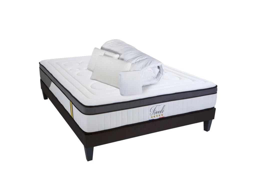 BELLECOUR LITERIE | Pack Prêt à Dormir TIVOLI 160x200 Cm | Matelas Mémoire De Forme + Sommier + Accessoires