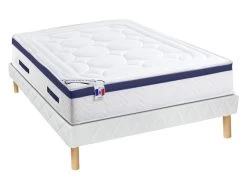 Ensemble Sommier + Matelas Ressorts Ensachés Mémoire De Forme Dessin Placé MARQUIS De DREAMEA - ép. 30cm - 160 X 200 Cm - Bleu