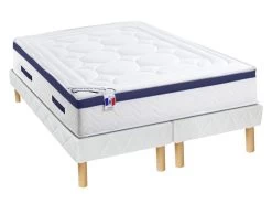 Ensemble Sommier + Matelas Ressorts Ensachés Mémoire De Forme Dessin Placé MARQUIS De DREAMEA - ép. 30cm - 180 X 200 Cm - Bleu