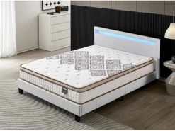 Ensemble Matelas Ressorts Ensachés + Lit Avec Tête De Lit 160x200cm Epaisseur 28cm Accueil MousseHD