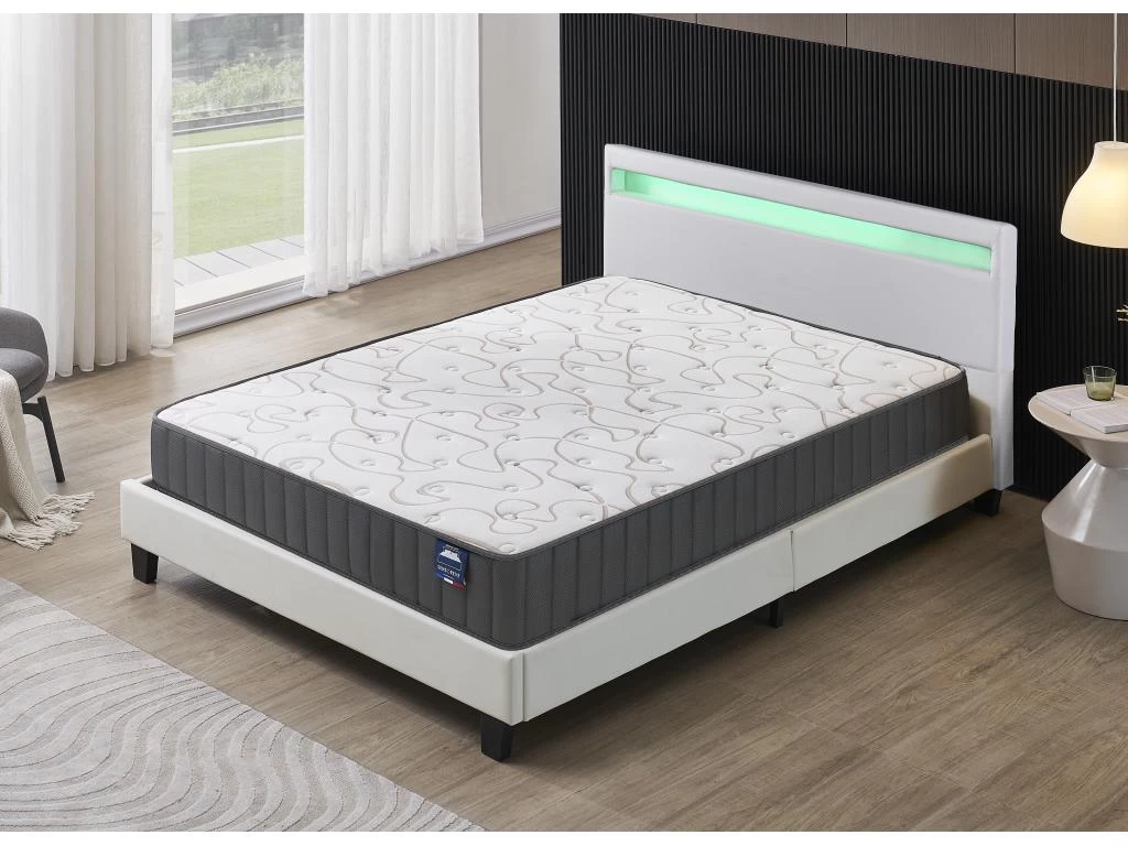 Ensemble Matelas Mousse + Lit Avec Tête De Lit 140x200cm-16cm D’épaisseur Accueil Mémoire De Forme
