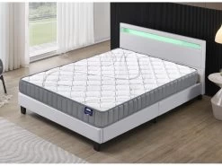 Ensemble Matelas Mousse + Lit Avec Tête De Lit 140x190 Cm, 16cm D’épaisseur Accueil Latex Naturel