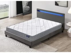 Ensemble Matelas Mousse + Lit Avec Tête De Lit 140x190 Cm, 22cm D’épaisseur Accueil Latex Naturel