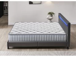 Ensemble Matelas Mousse + Lit Avec Tête De Lit 140x190 Cm, 22cm D’épaisseur Accueil Latex Naturel -Magasin de lits ensemble matelas sommier 9188709
