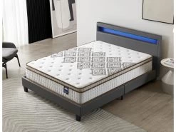 Ensemble Matelas Ressorts Ensachés + Lit Avec Tête De Lit 140x190cm Epaisseur 28cm Accueil MousseHD