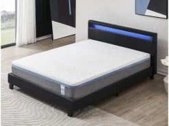 Ensemble Matelas Mousse + Lit Avec Tête De Lit 140x190cm Epaisseur 28cm Souple Accueil Latex Naturel
