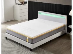 Ensemble Matelas Mousse + Lit Avec Tête De Lit 140x190cm Epaisseur 28cm Ferme Accueil Latex Naturel