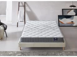 Ensemble Matelas Ressorts + Sommier 180x200cm, Eliha 20cm D’épaisseur Et Sommier Tissu Blanc -Magasin de lits ensemble matelas sommier 9258063