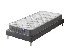 Ensemble Matelas Ressorts + Sommier 90x190cm, Eliha 20cm D’épaisseur Et Sommier Tissu Gris