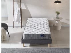 Ensemble Matelas Ressorts + Sommier 90x190cm, Eliha 20cm D’épaisseur Et Sommier Tissu Gris -Magasin de lits ensemble matelas sommier 9258903