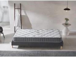 Ensemble Matelas Ressorts + Sommier 90x190cm, Eliha 20cm D’épaisseur Et Sommier Tissu Gris -Magasin de lits ensemble matelas sommier 9258905