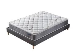 Ensemble Matelas Ressorts + Sommier 160x200cm, Essem 25cm D’épaisseur Et Sommier Tissu Gris