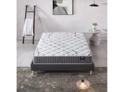 Ensemble Matelas Ressorts + Sommier 160x200cm, Essem 25cm D’épaisseur Et Sommier Tissu Gris -Magasin de lits ensemble matelas sommier 9259213