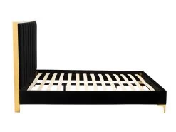 Lit 160 X 200 Cm Avec Tête De Lit Coutures Verticales - Velours - Noir Et Doré - CLARISSE -Magasin de lits fauteuil de bureau 424537