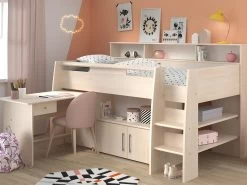 Lit Combiné APOLINE - Avec Bureau Et Rangements - 90 X 200 Cm - Coloris : Chêne