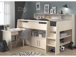 Lit Combiné APOLINE - Avec Bureau Et Rangements - 90 X 200 Cm - Coloris : Chêne -Magasin de lits lit enfant 367821