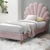 Lit Coquillage 90 X 190 Cm - Velours - Rose - MOANA